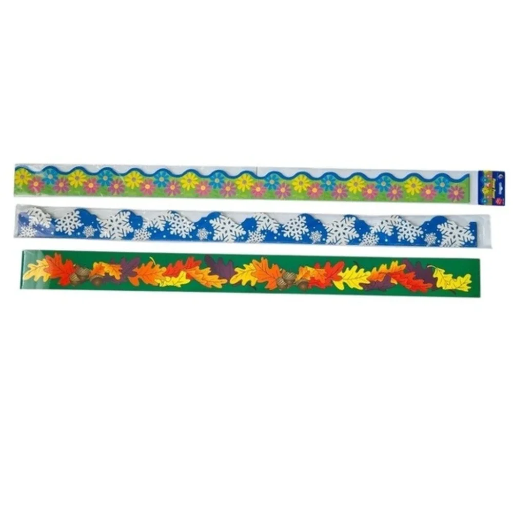 Seasonal Teacher Bulletin Board Border-‎ Spring Floral, Winter Snowflakes, Fall